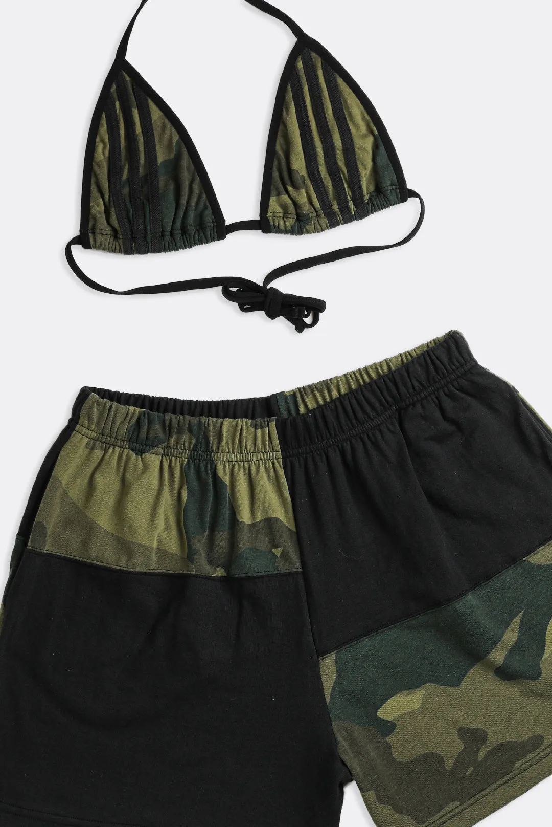 Rework Adidas Patchwork Tee Shorts Set - L