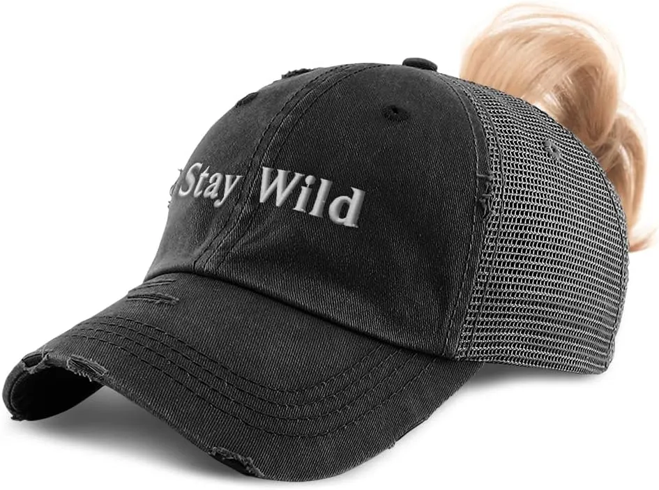 Speedy Pros Womens Ponytail Cap Stay Wild Power Cotton Distressed Trucker Hats