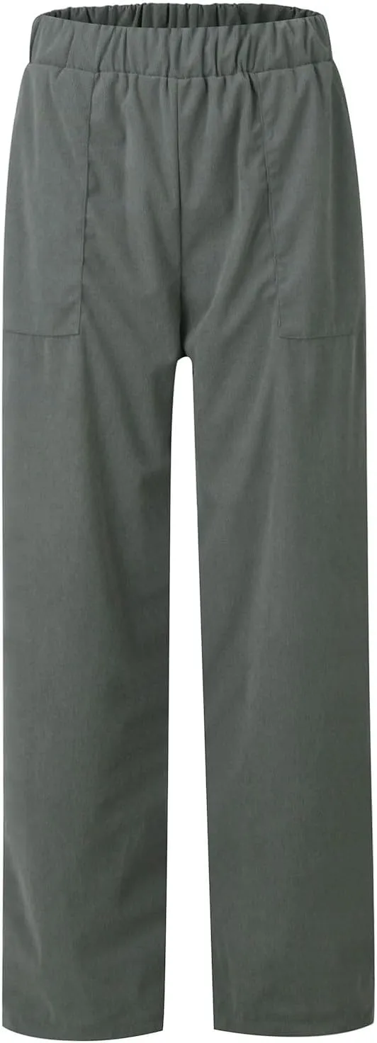 Straight Wide Leg Corduroy Pants Women Business Casual High Waisted Pull On Work Pants Comfy Soft Elastic Waist Pants