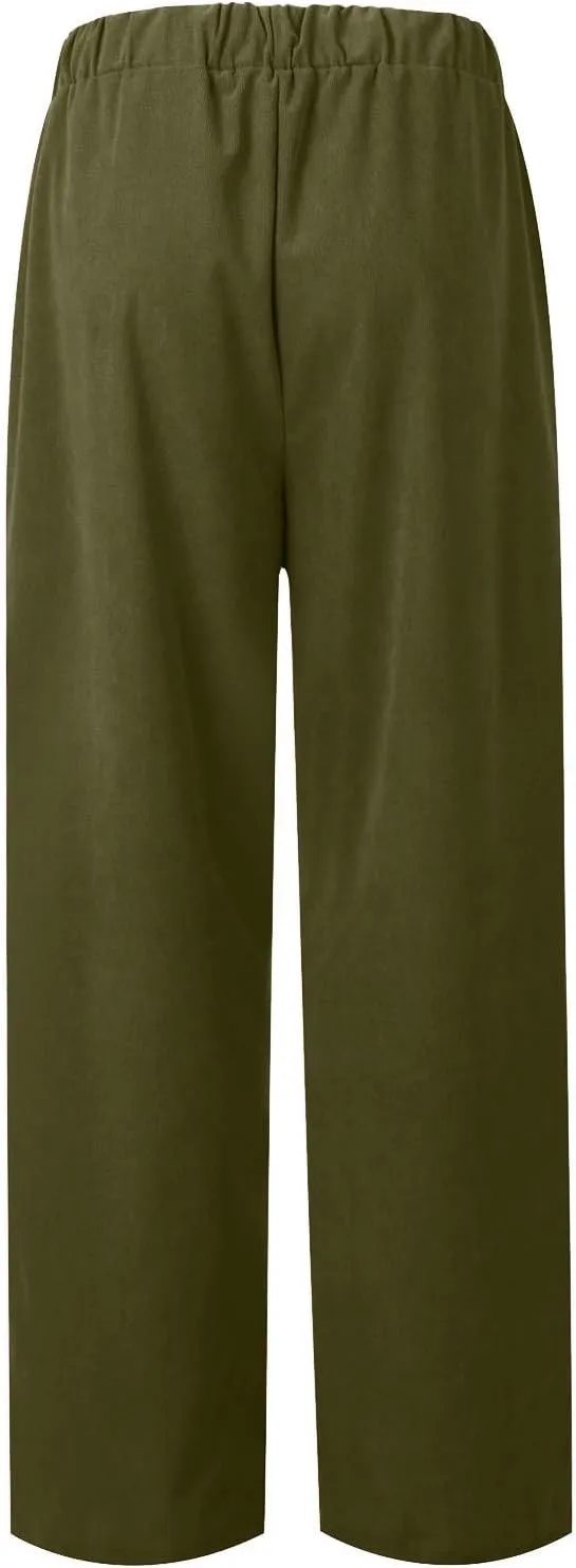 Straight Wide Leg Corduroy Pants Women Business Casual High Waisted Pull On Work Pants Comfy Soft Elastic Waist Pants