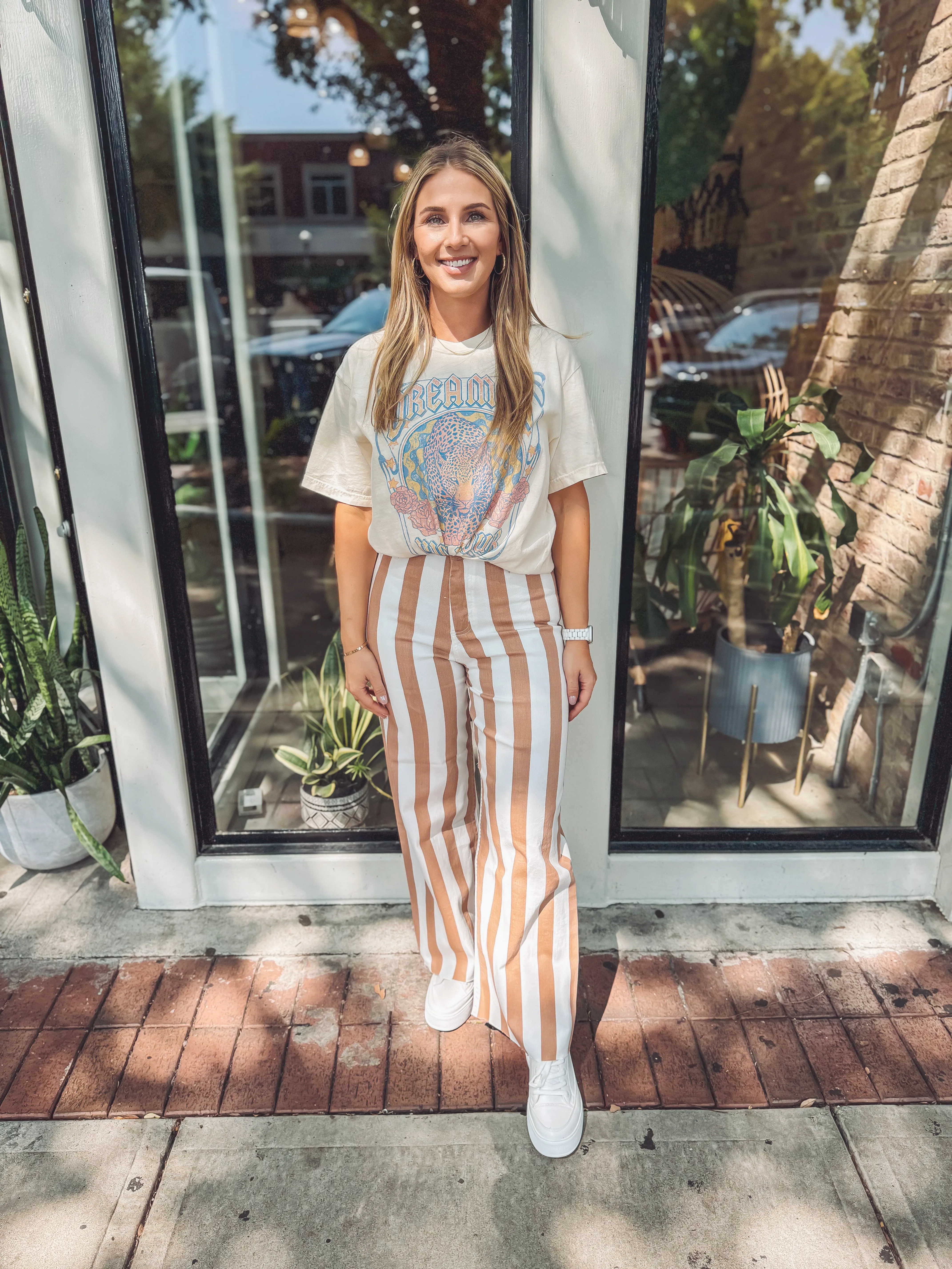 Striped straight denim - toffee