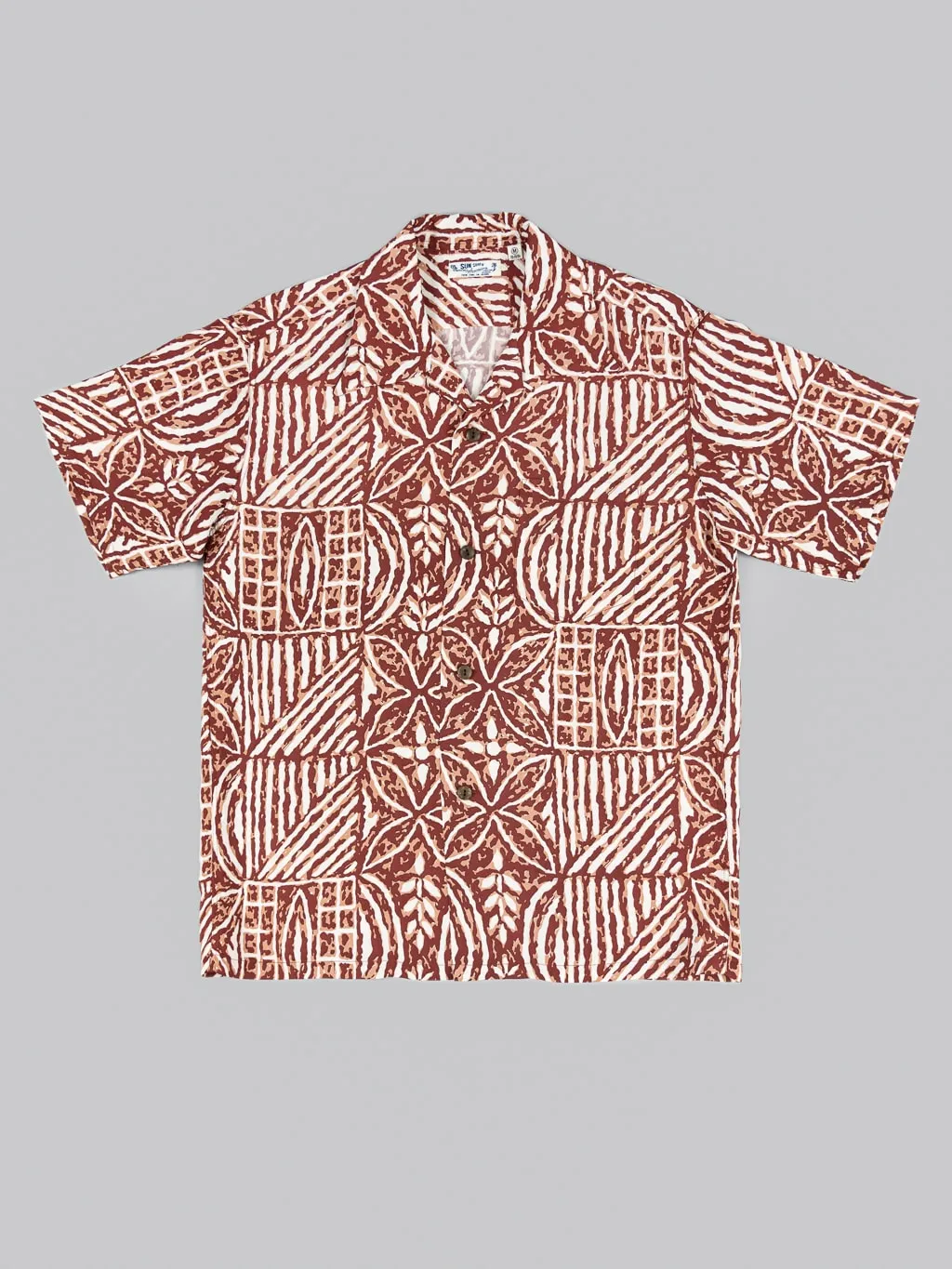 Sun Surf Polynesian Tapa Design Hawaiian Shirt Brown