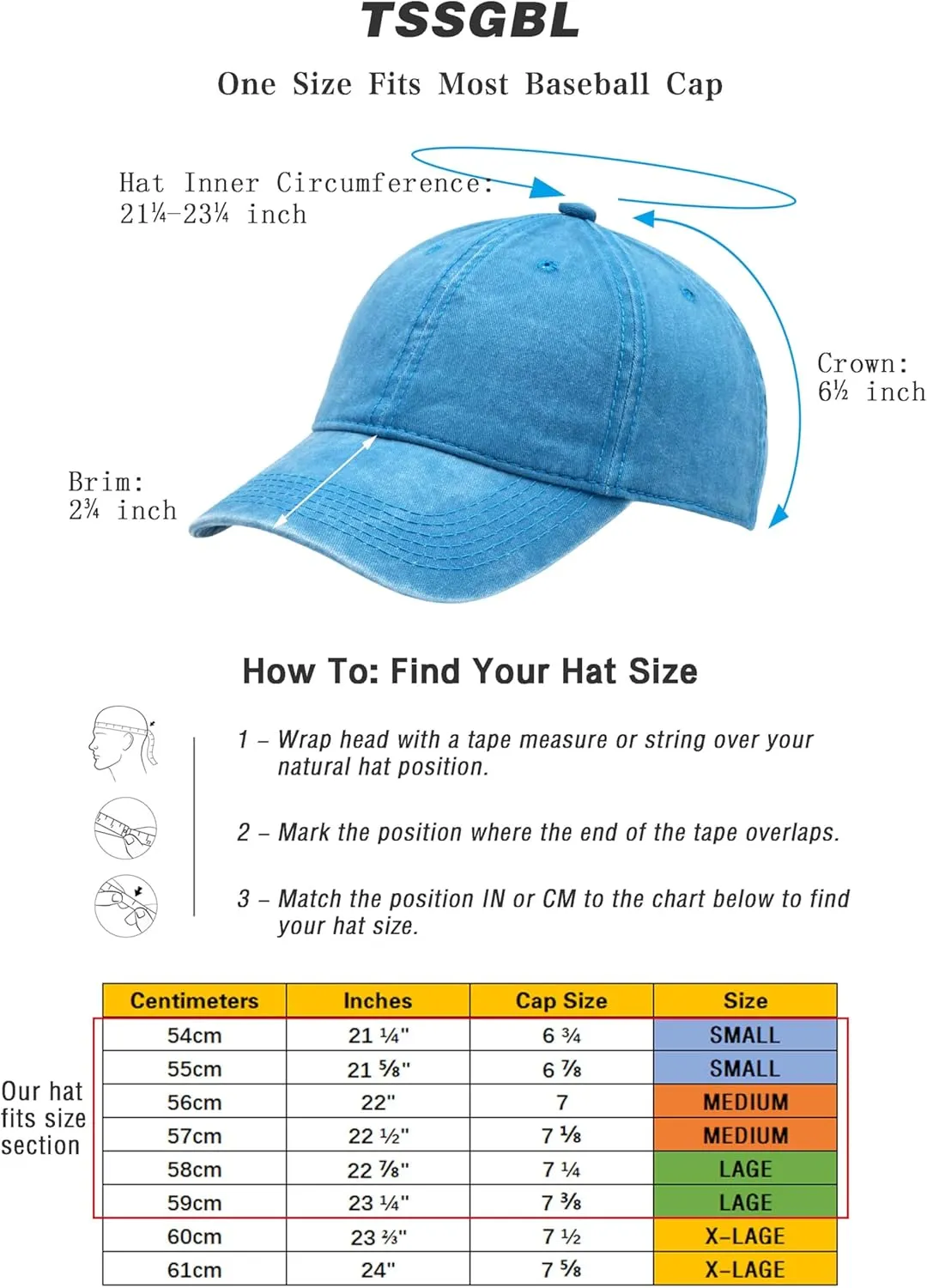 TSSGBL Vintage Cotton Washed Baseball Caps Unstructured Low Profile Adjustable Distressed Dad Hat for Men Women S-M-L-XXL