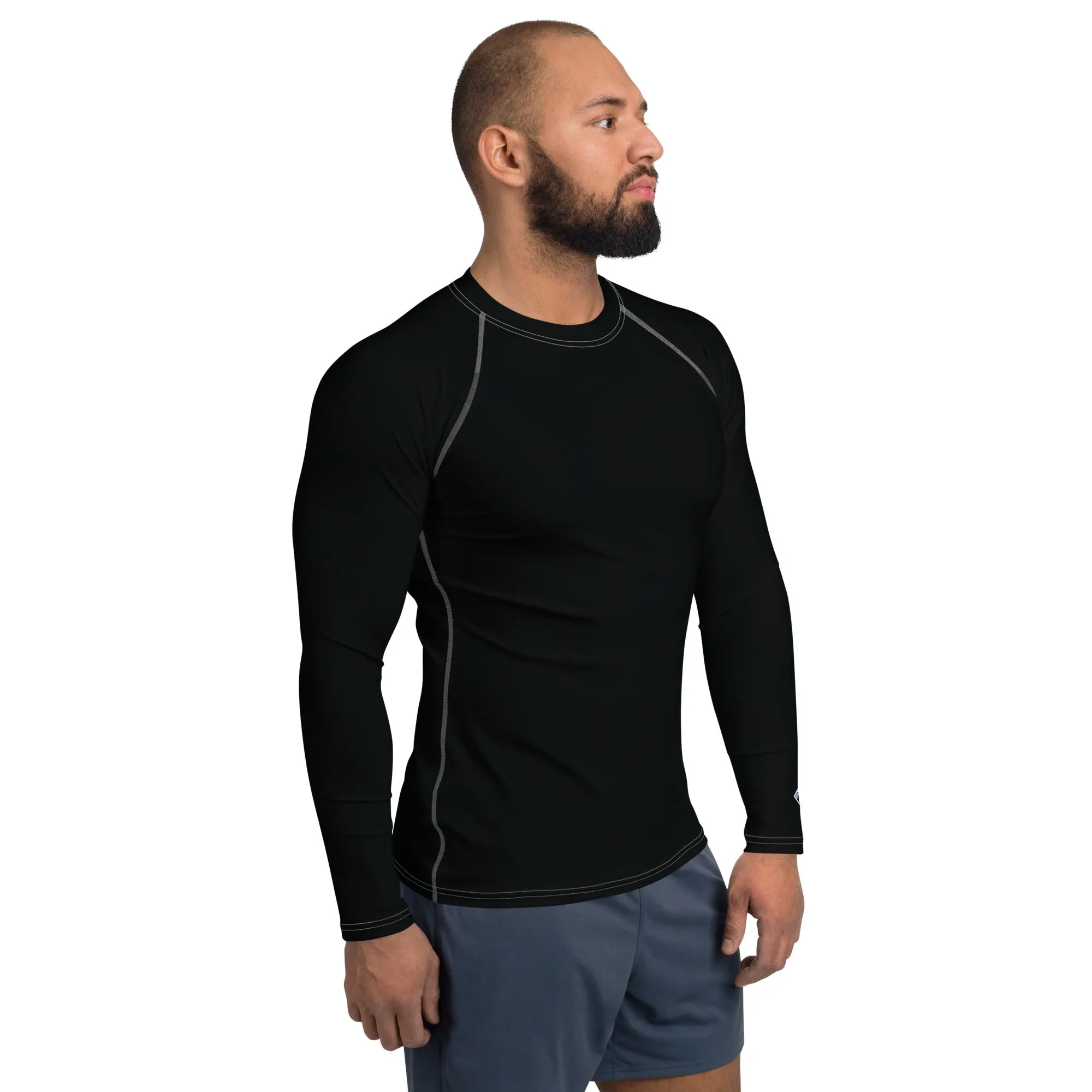 Versatile Coverage: Solid Color Rash Guard for Men - Noir