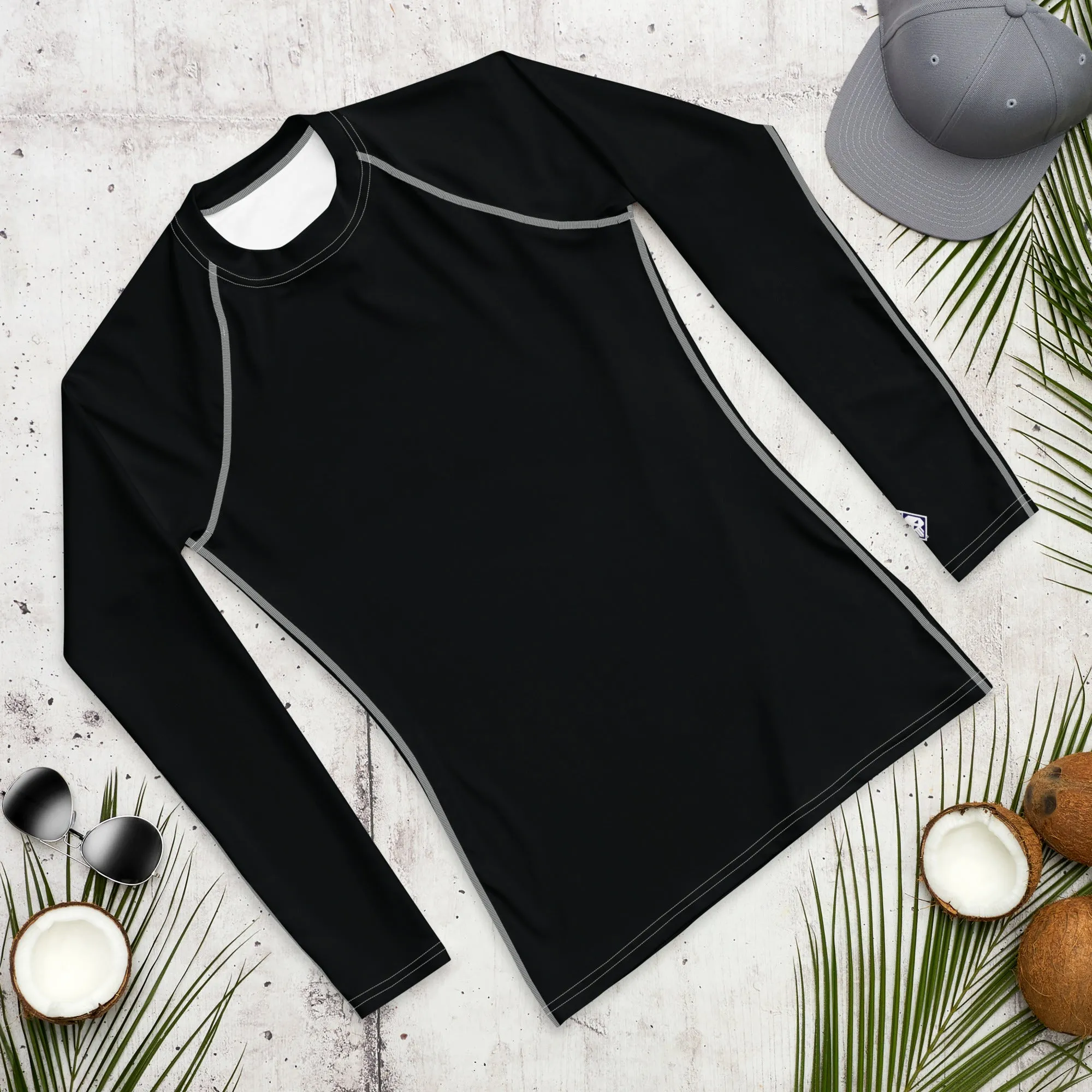 Versatile Coverage: Solid Color Rash Guard for Men - Noir