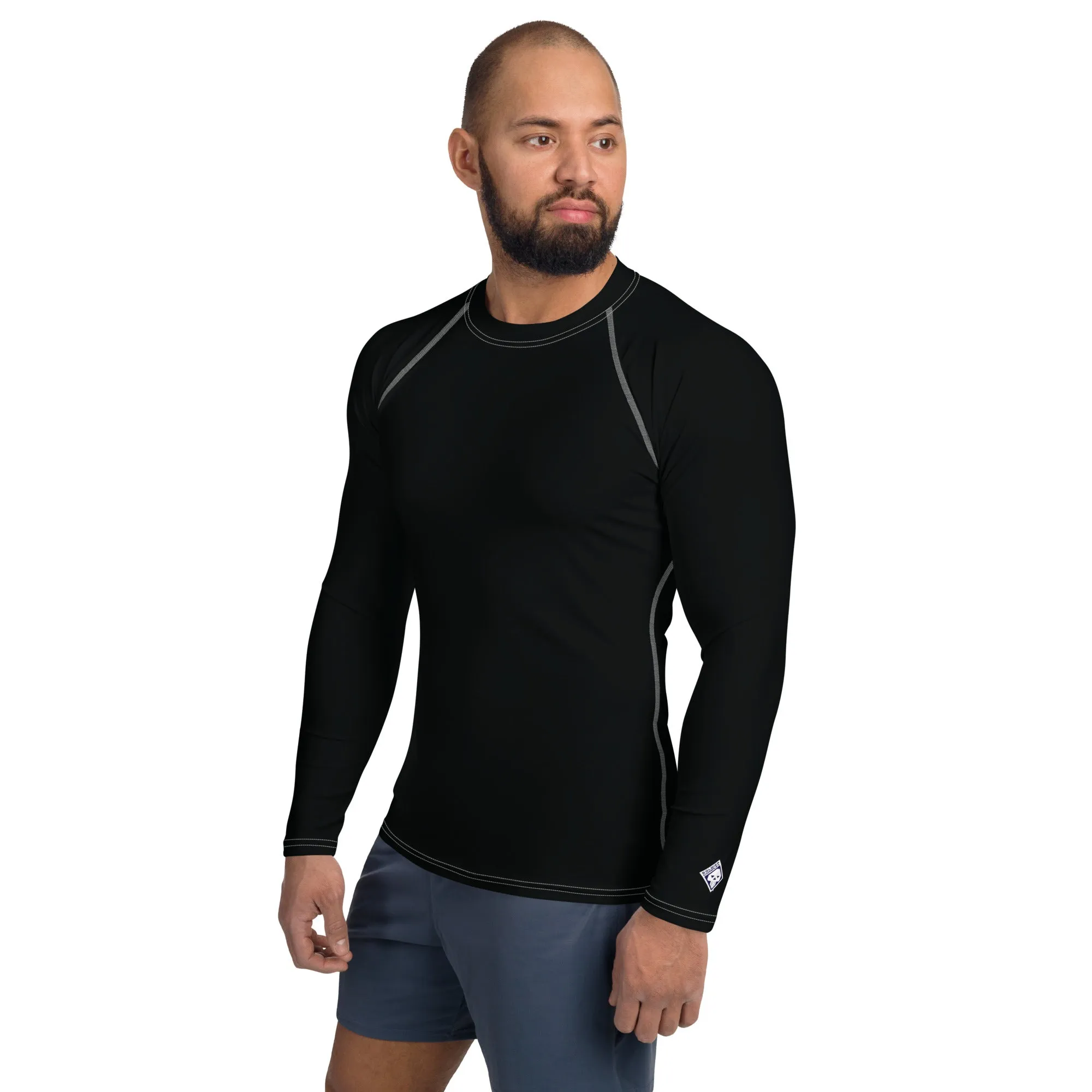 Versatile Coverage: Solid Color Rash Guard for Men - Noir