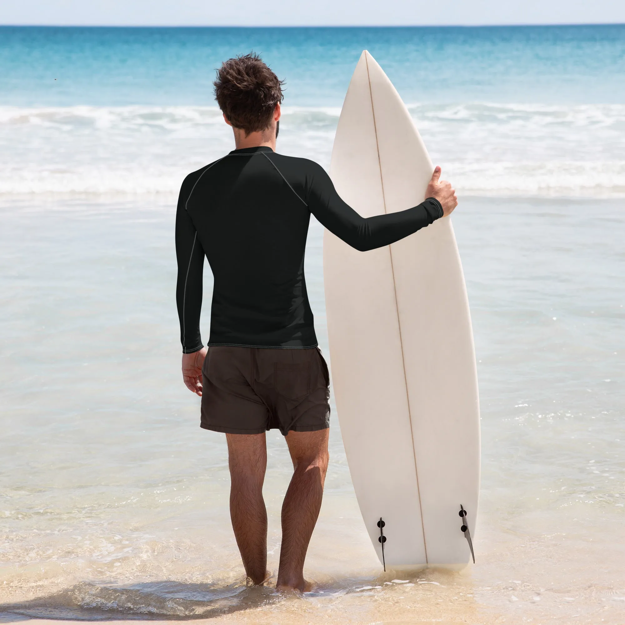 Versatile Coverage: Solid Color Rash Guard for Men - Noir