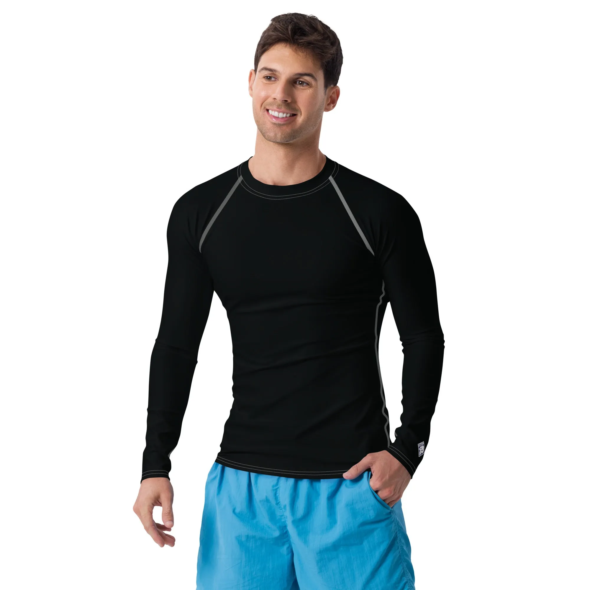 Versatile Coverage: Solid Color Rash Guard for Men - Noir