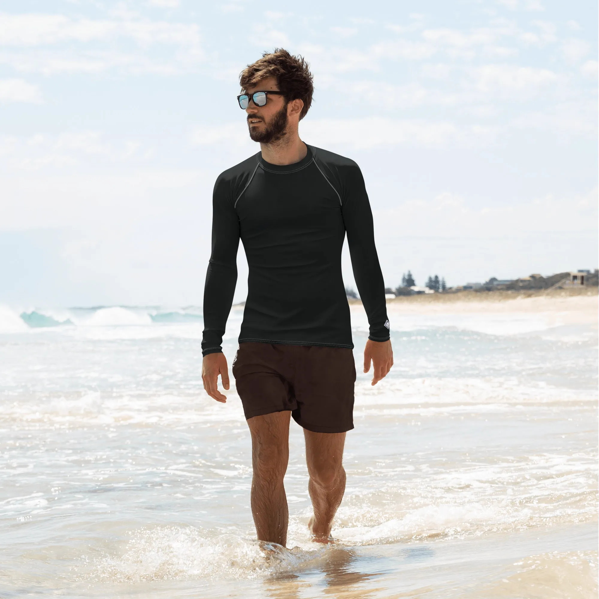 Versatile Coverage: Solid Color Rash Guard for Men - Noir
