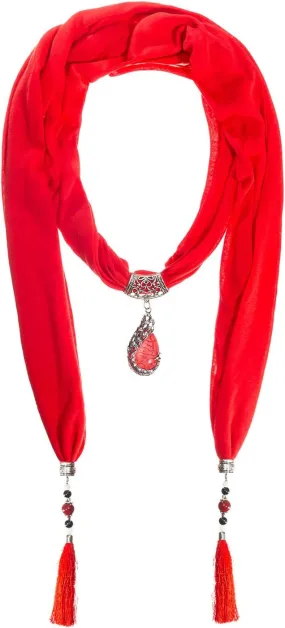 Vintage Polyester Scarf Alloy Resin Gem Pendant Women's Necklace Jewelry Scarves(sc0021)