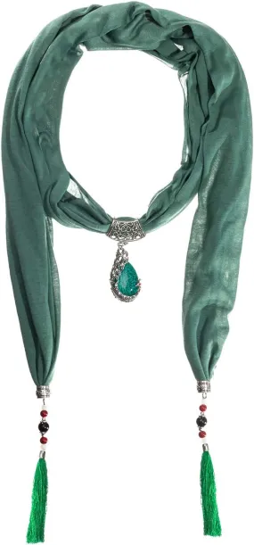 Vintage Polyester Scarf Alloy Resin Gem Pendant Women's Necklace Jewelry Scarves(sc0021)