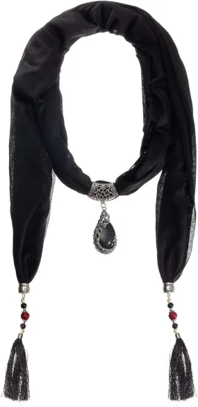Vintage Polyester Scarf Alloy Resin Gem Pendant Women's Necklace Jewelry Scarves(sc0021)