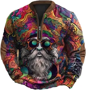 Vintage Santa Colorful Shirt Men Ugly Christmas Hippie Santa Hoodie Sweatshirt