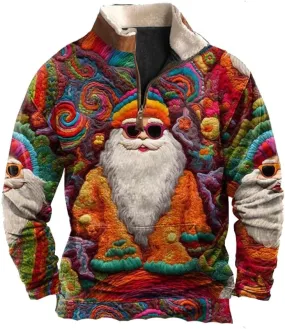 Vintage Santa Colorful Shirt Men Ugly Christmas Hippie Santa Hoodie Sweatshirt