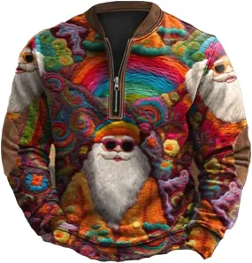 Vintage Santa Colorful Shirt Men Ugly Christmas Hippie Santa Hoodie Sweatshirt