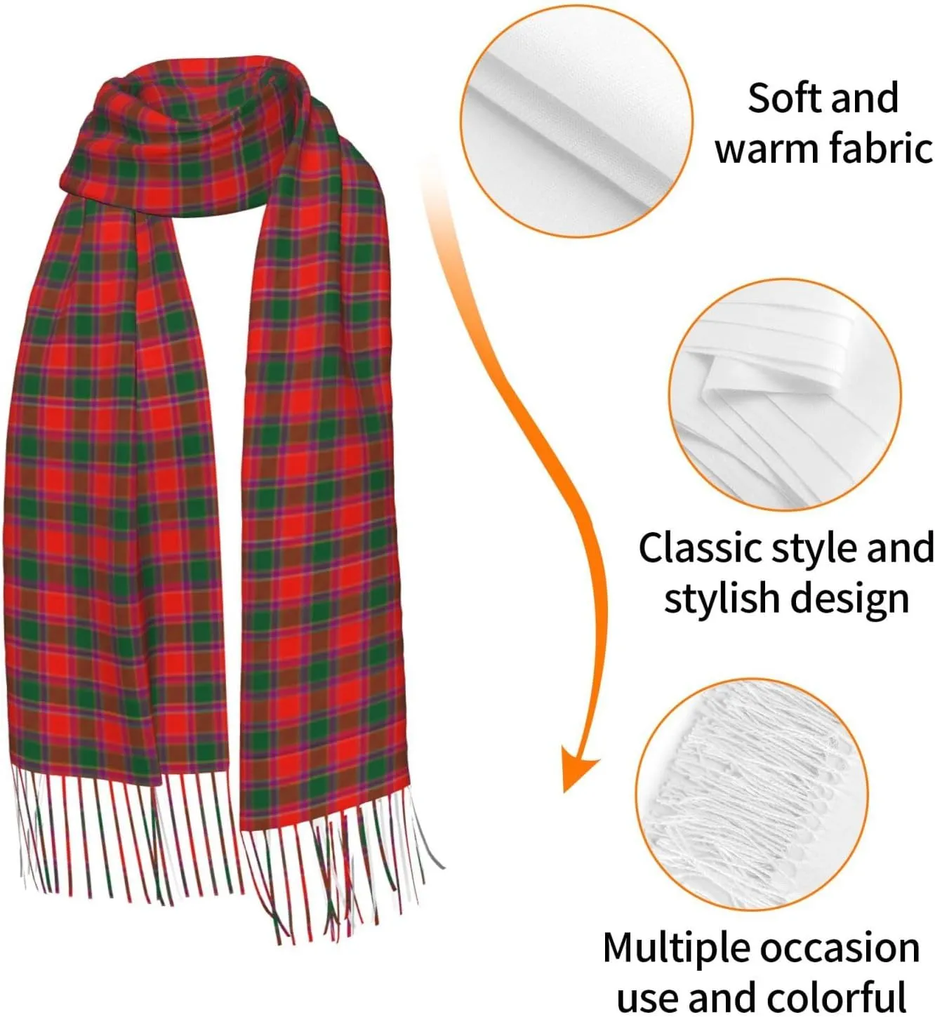 Vintage-Tartan Imitation Cashmere Tassel Scarf Winter Scarf Autumn Softest Classic Warm