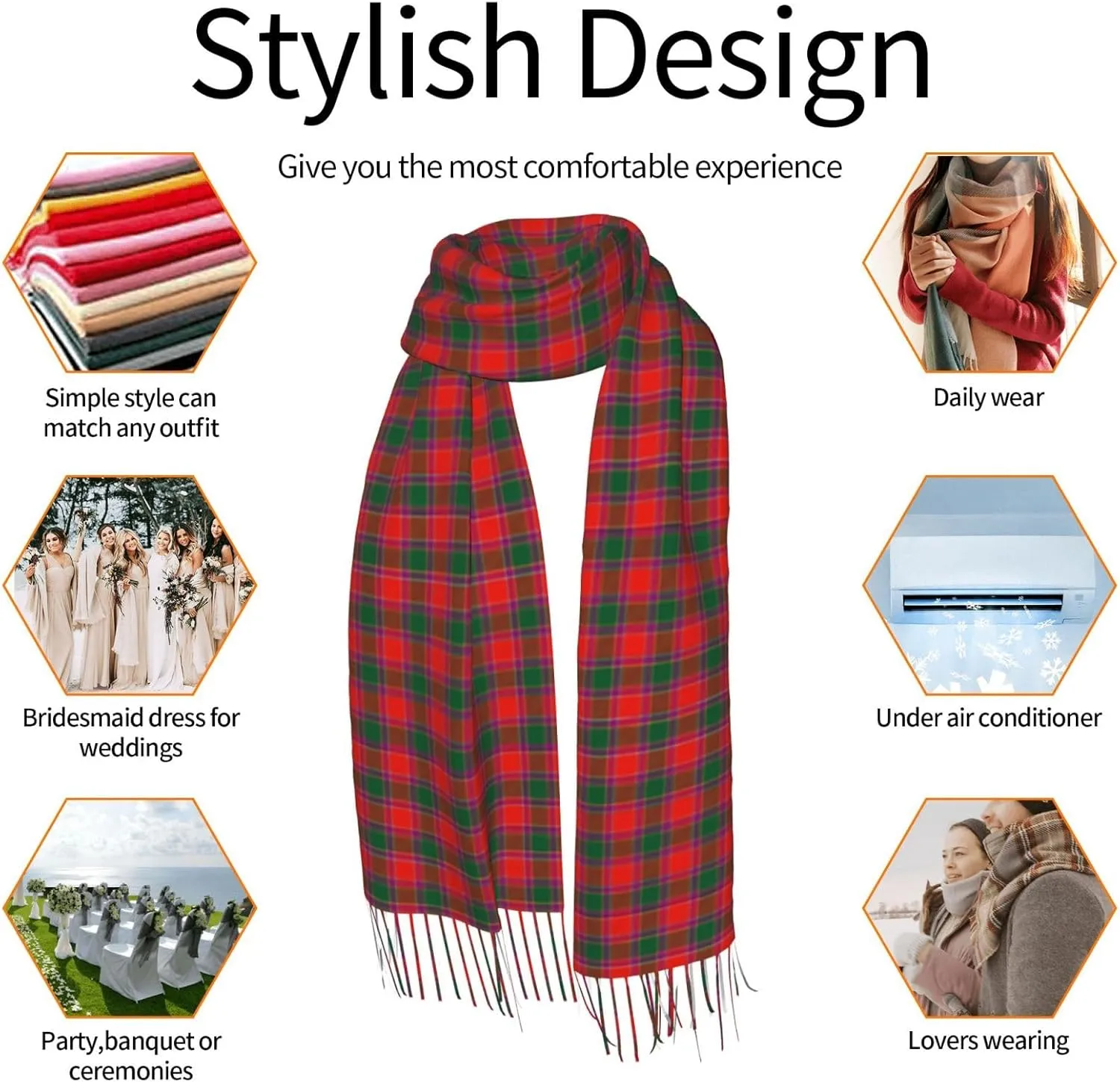 Vintage-Tartan Imitation Cashmere Tassel Scarf Winter Scarf Autumn Softest Classic Warm