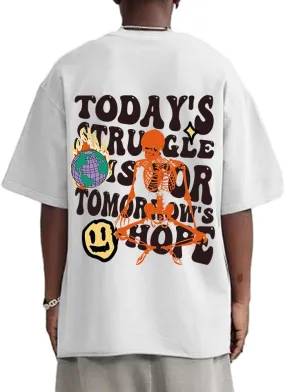 Weiyuqi Oversized Graphic Tshirt for Men Letter Print Vintage T Shirt Tees Casual Loose Fit Retro Streetwear Shirts Tops