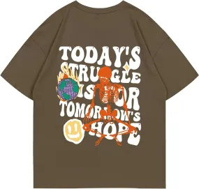 Weiyuqi Oversized Graphic Tshirt for Men Letter Print Vintage T Shirt Tees Casual Loose Fit Retro Streetwear Shirts Tops