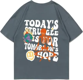 Weiyuqi Oversized Graphic Tshirt for Men Letter Print Vintage T Shirt Tees Casual Loose Fit Retro Streetwear Shirts Tops