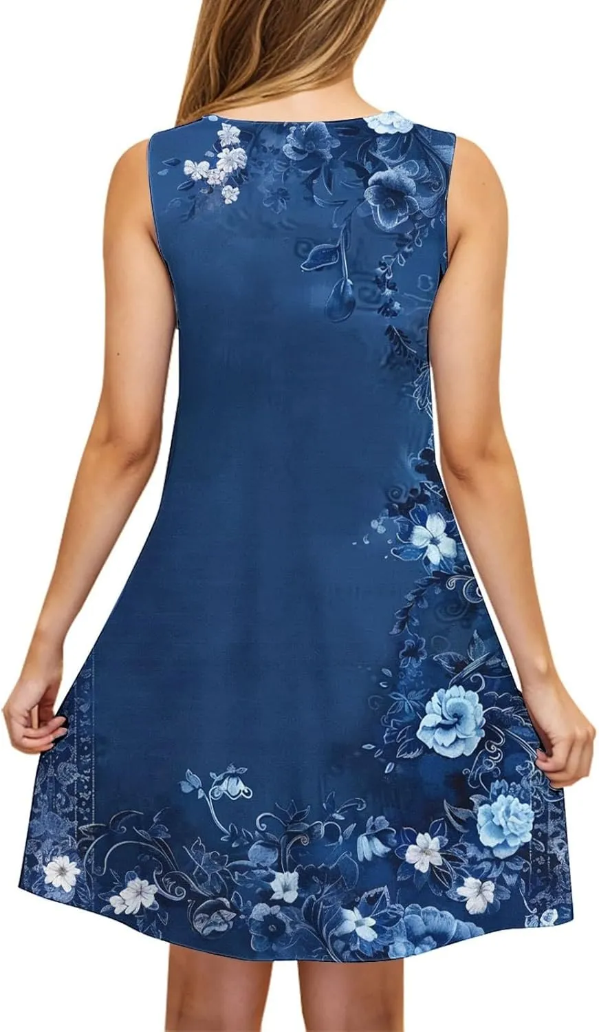 Women Sleeveless Loose Beach Dress Boho Floral Print Sundresses Vintage Casual Trendy Tank Dress