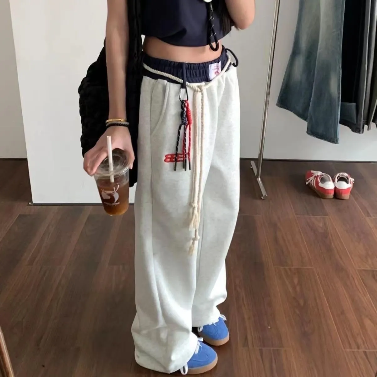 Women Vintage Baggy Sweatpants Y2k Sports Hip Hop Joggers Pants Autumn Casual Fashion Loose Trousers
