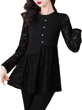 Women's Lace Office Button Shirts Retro Vintage Peplum Tops Blouses