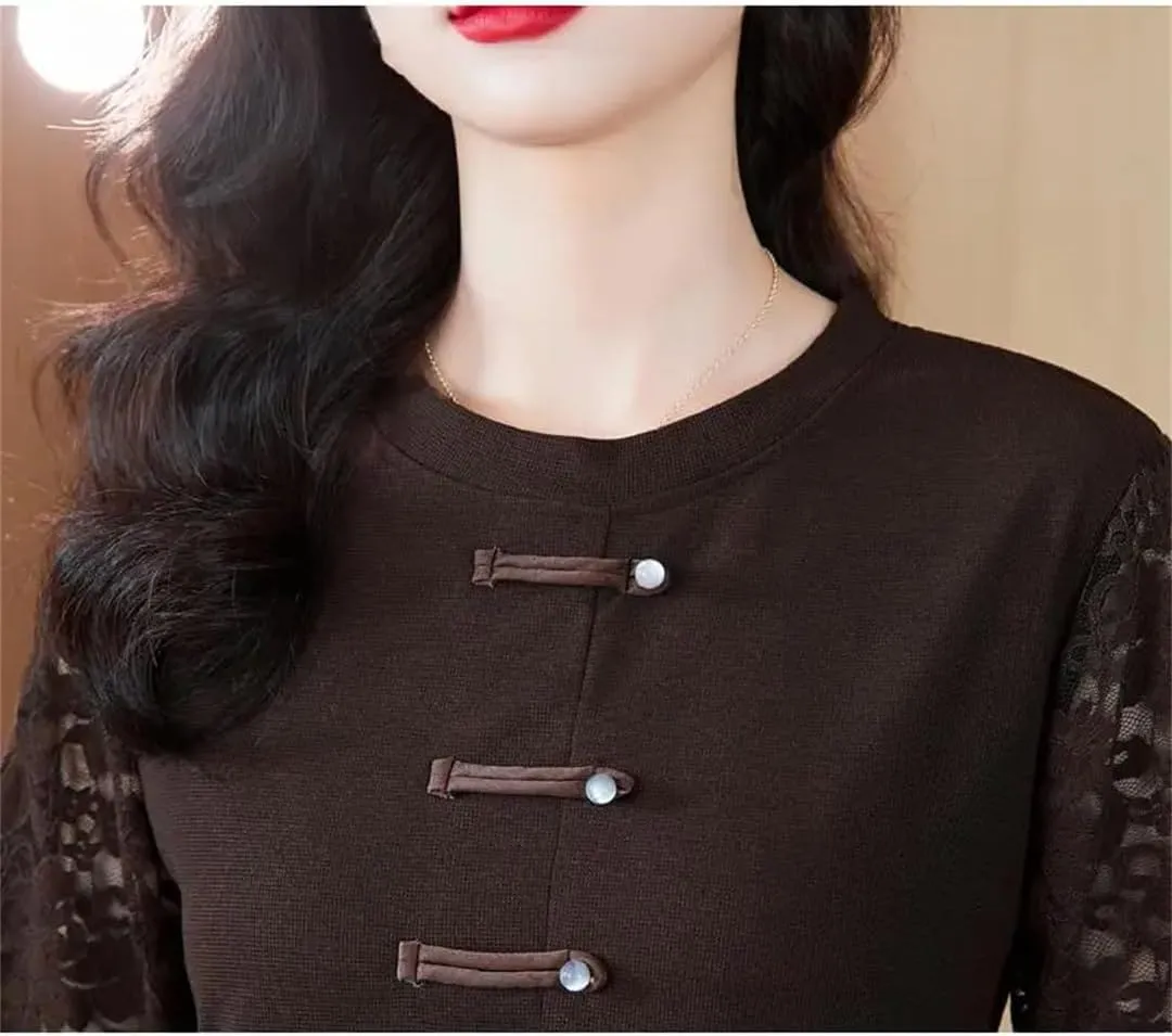 Women's Lace Office Button Shirts Retro Vintage Peplum Tops Blouses