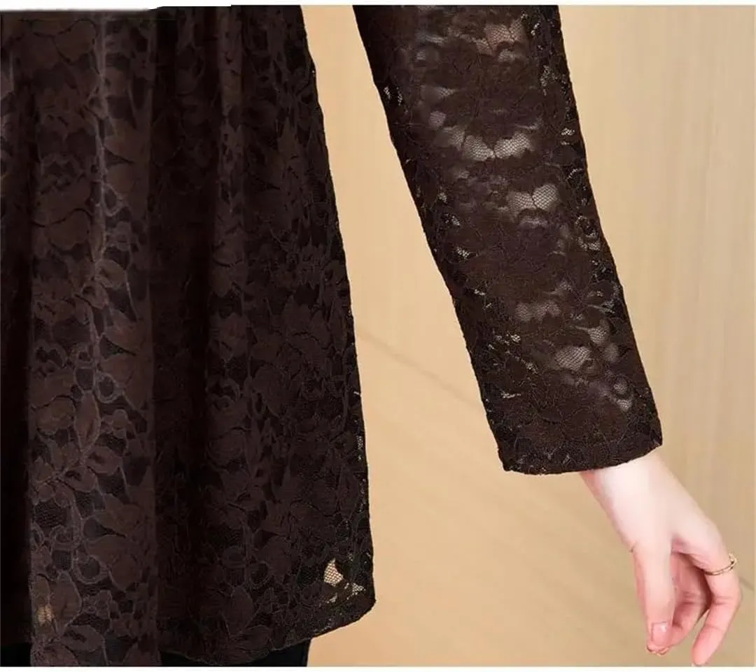 Women's Lace Office Button Shirts Retro Vintage Peplum Tops Blouses