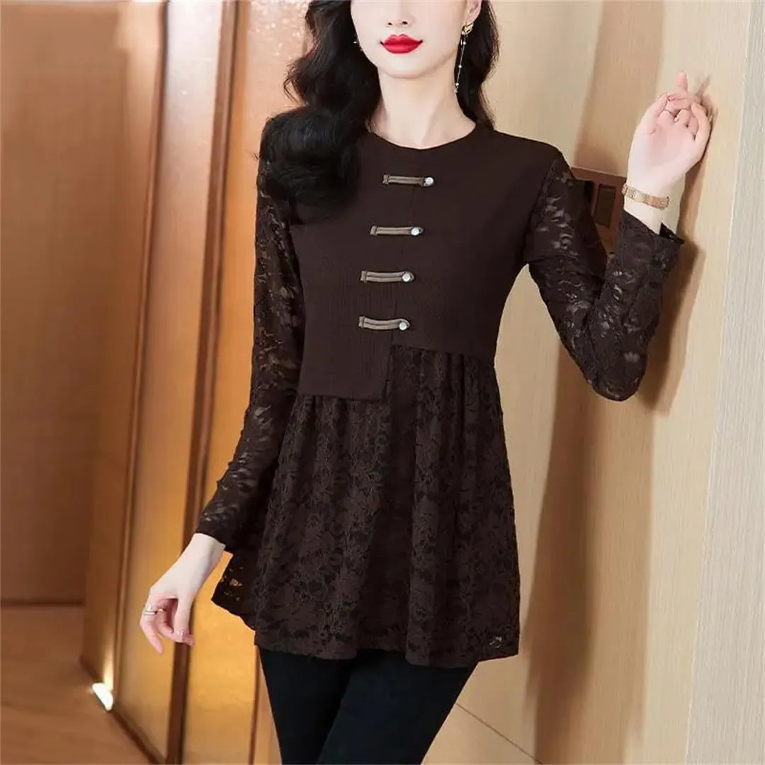 Women's Lace Office Button Shirts Retro Vintage Peplum Tops Blouses