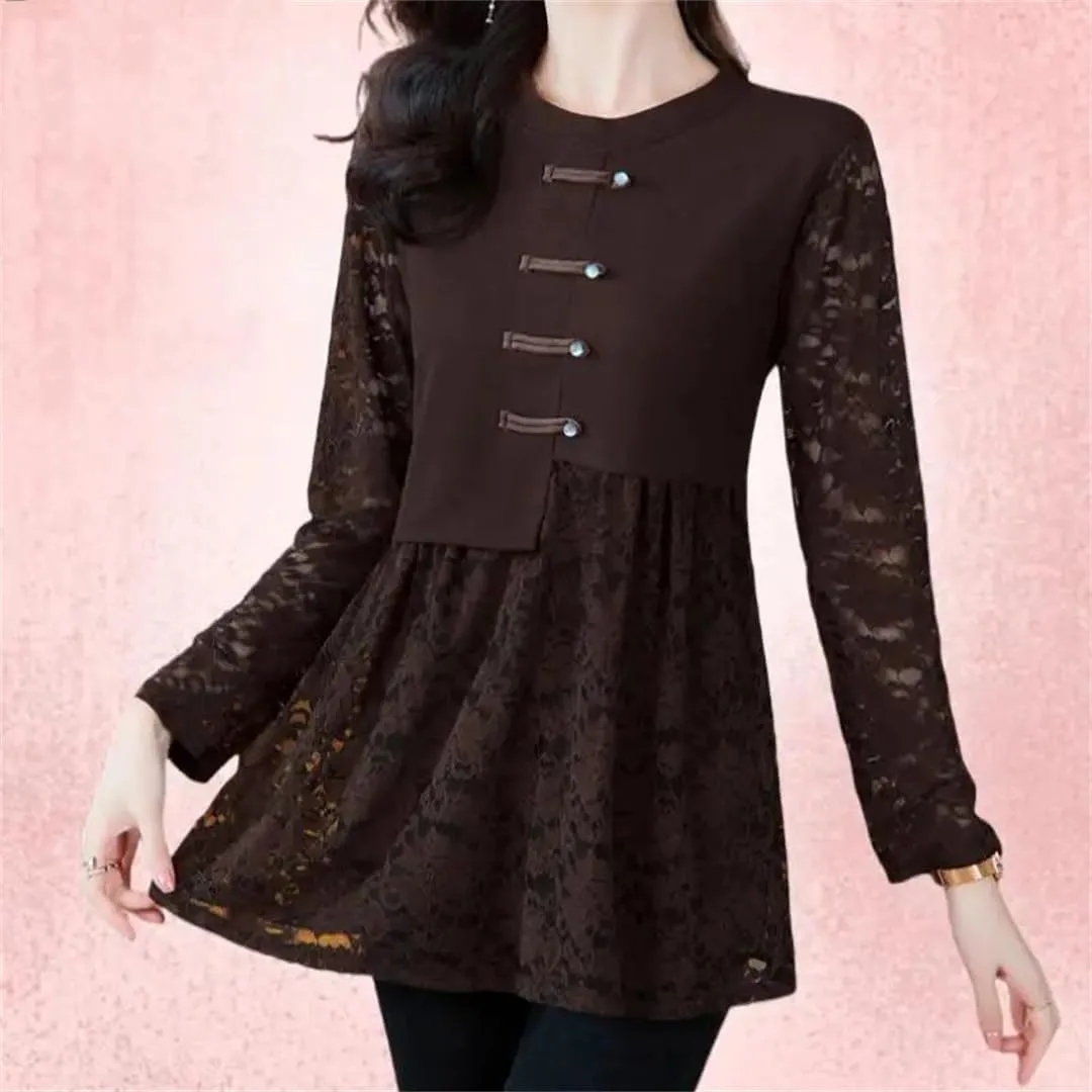 Women's Lace Office Button Shirts Retro Vintage Peplum Tops Blouses