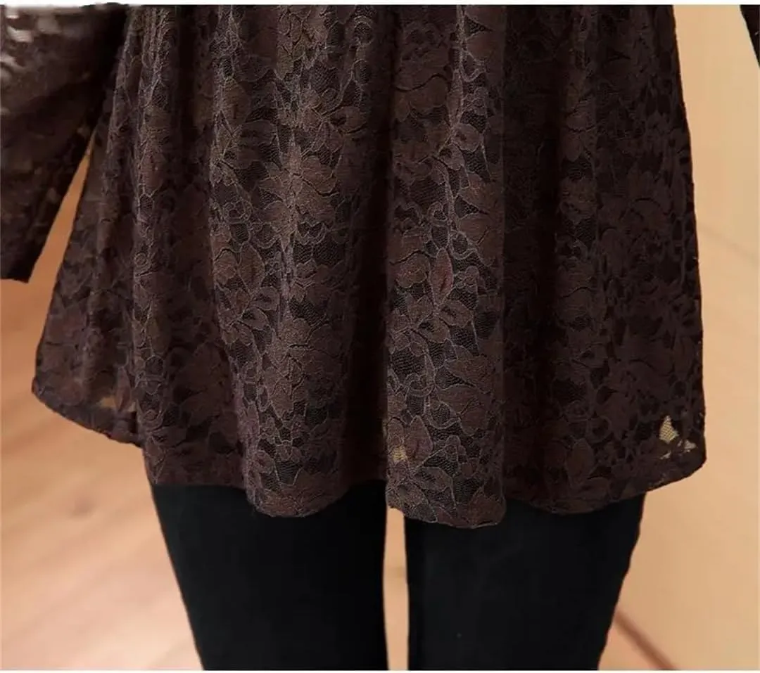 Women's Lace Office Button Shirts Retro Vintage Peplum Tops Blouses