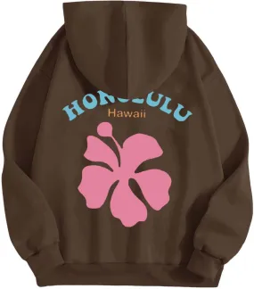 Womens Letter Floral Print Hoodie 2024 Oversized Baggy Trendy Thermal Sweatshirts Cozy Hip Hop Y2K Casual Streetwear