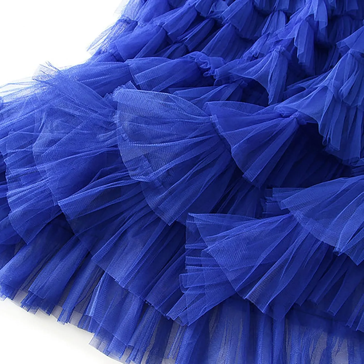 Women's Mesh Maxi Skirts Tiered Ruffle Long Skirt Solid Tulle Skirt High Waist Puffy Midi Skirts for Party Prom