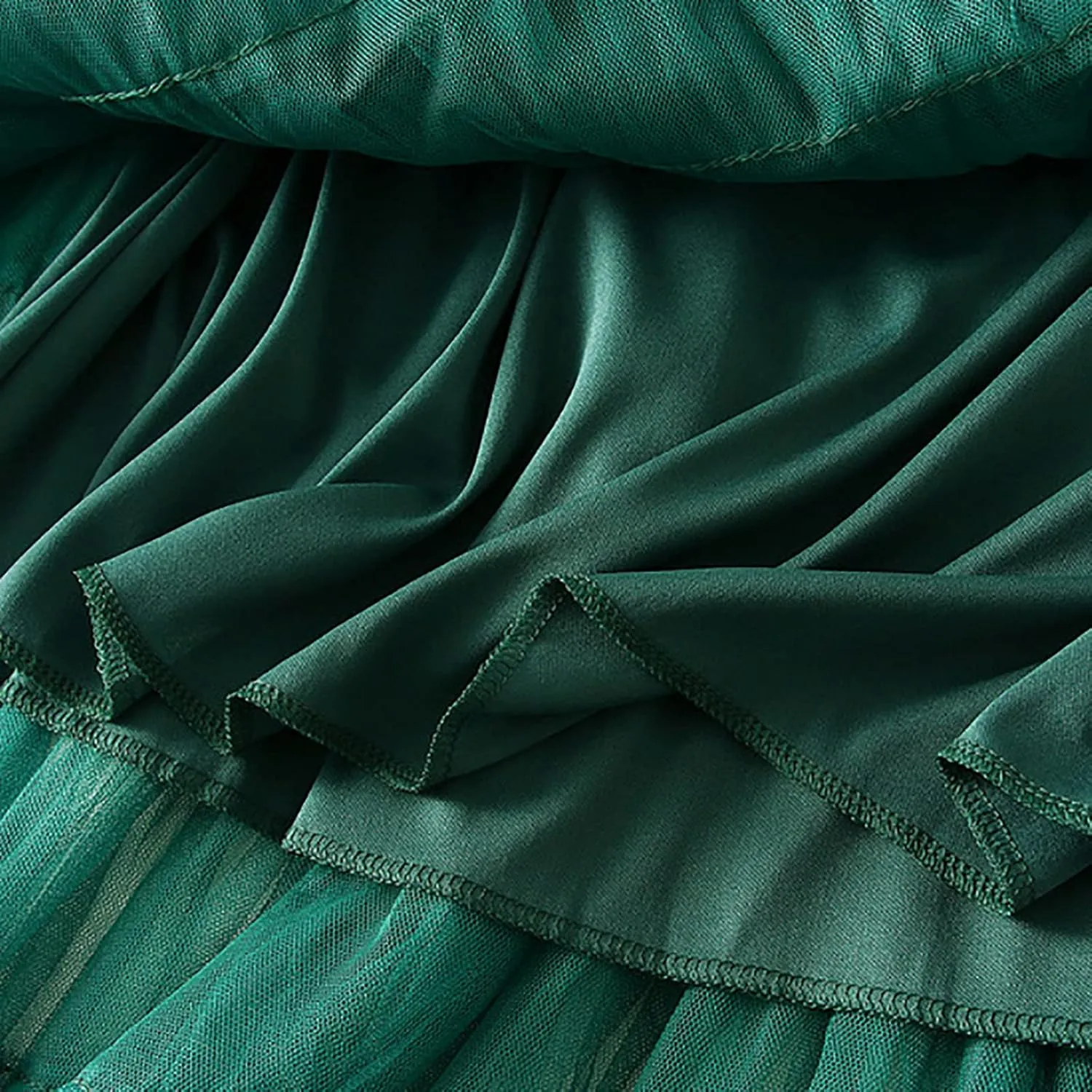 Women's Mesh Maxi Skirts Tiered Ruffle Long Skirt Solid Tulle Skirt High Waist Puffy Midi Skirts for Party Prom