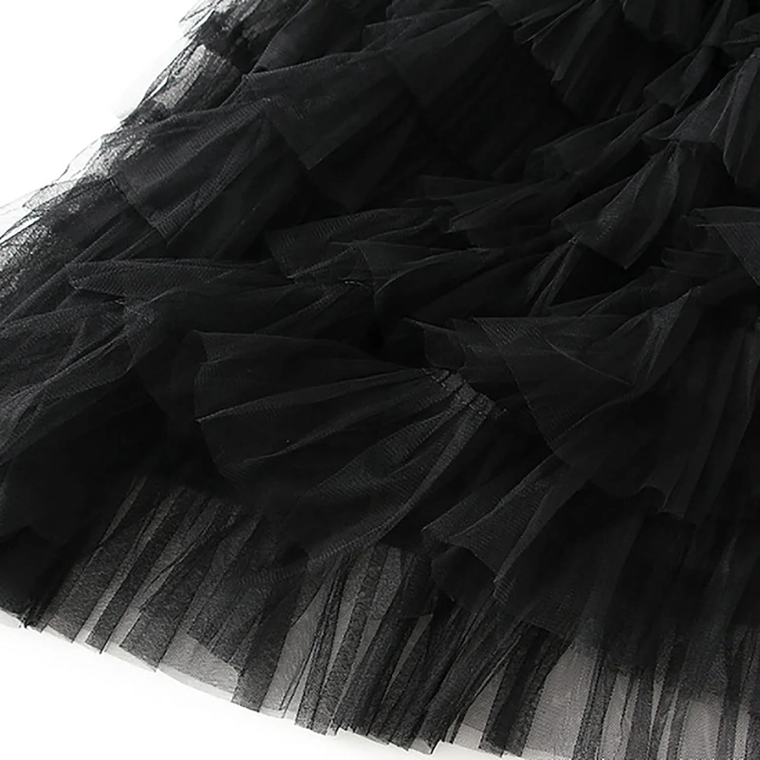 Women's Mesh Maxi Skirts Tiered Ruffle Long Skirt Solid Tulle Skirt High Waist Puffy Midi Skirts for Party Prom