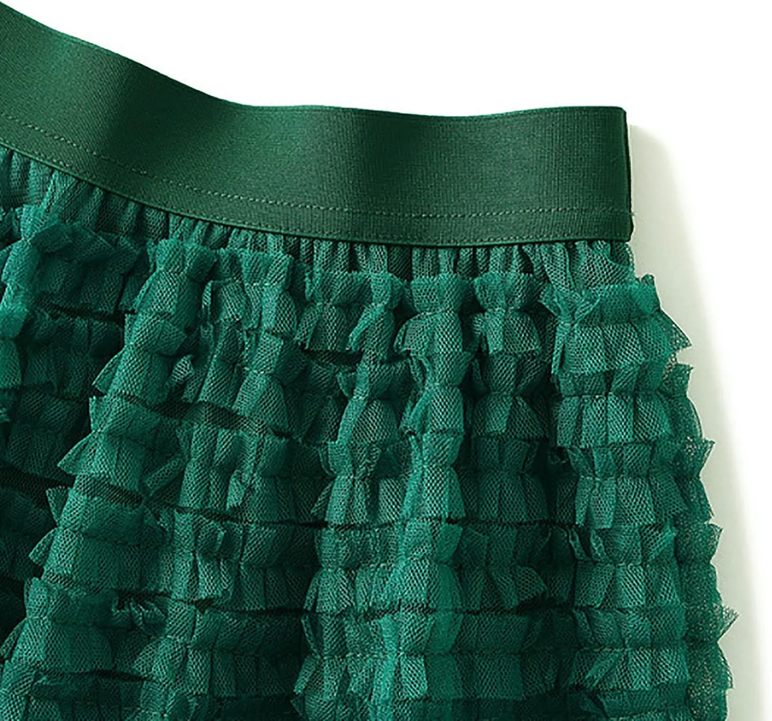 Women's Mesh Maxi Skirts Tiered Ruffle Long Skirt Solid Tulle Skirt High Waist Puffy Midi Skirts for Party Prom
