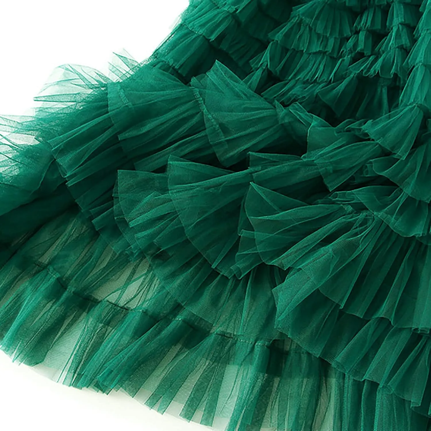 Women's Mesh Maxi Skirts Tiered Ruffle Long Skirt Solid Tulle Skirt High Waist Puffy Midi Skirts for Party Prom