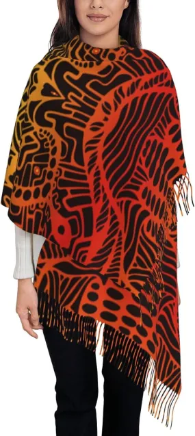 Womens Pashmina Shawl Wraps Large Soft Winter Scarf for Evening Dresses Wedding, Kaleidoscope Vintage Psychedelic Trippy