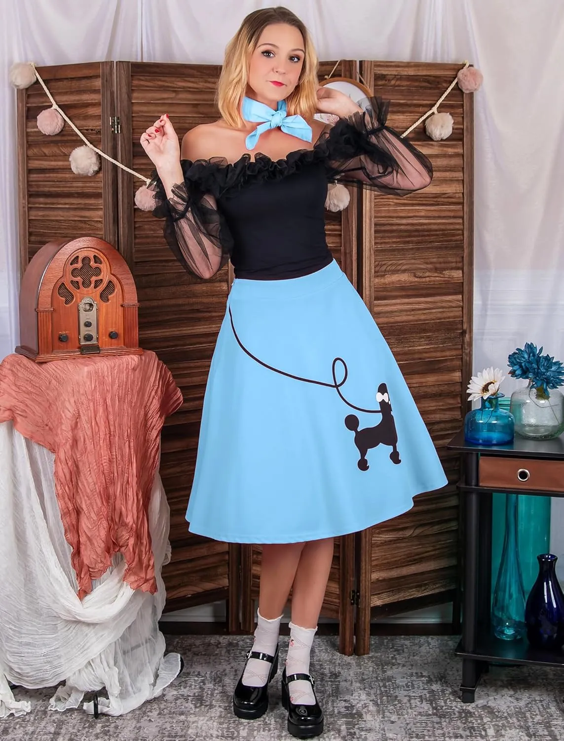 Women's Poodle Skirts 50s Halloween Costume Adult Outfit 2025 High Waist Vintage Skirt Swing Pleated Party Skirts
