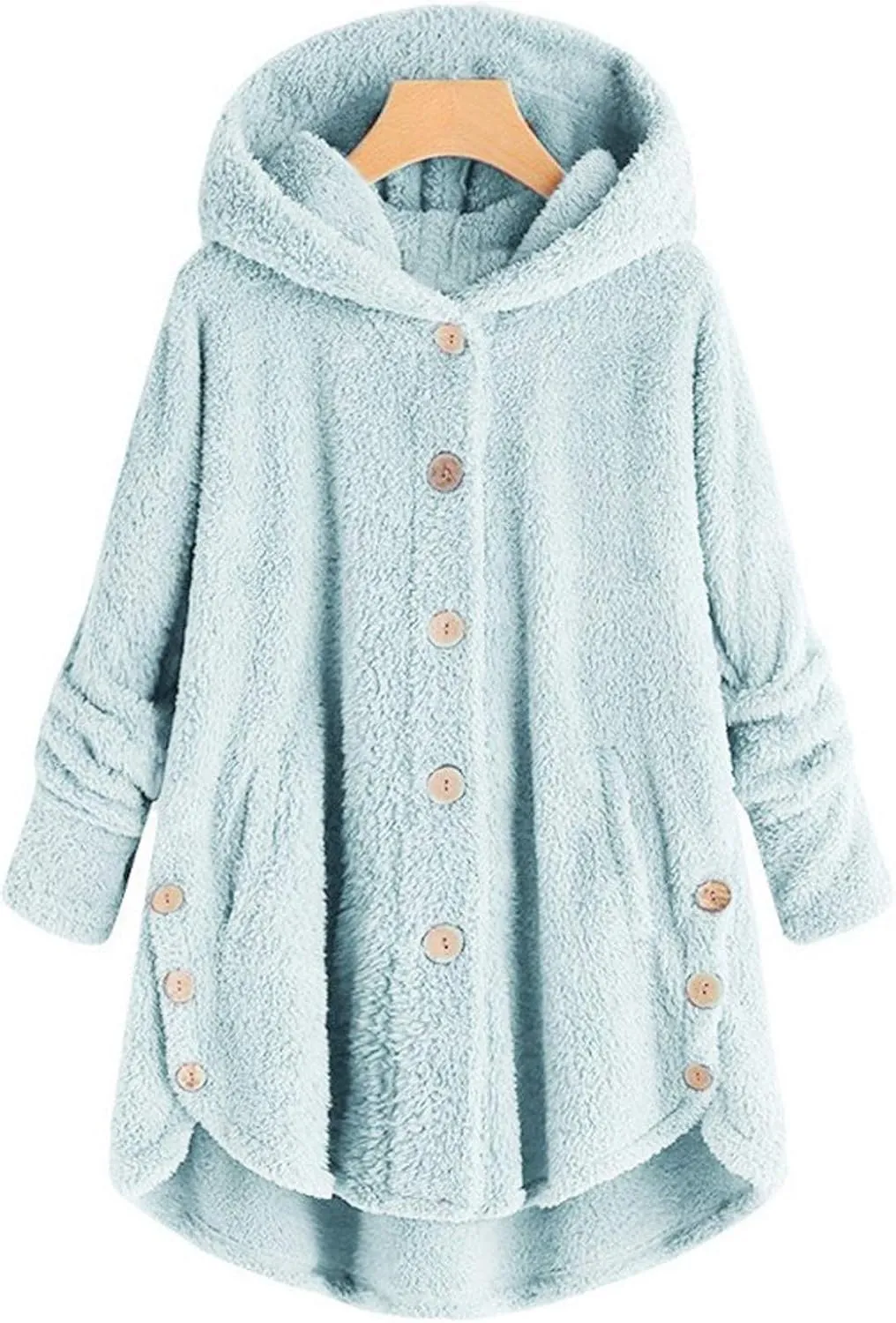 Womens Winter Fuzzy Fleece Jacket Hem Plus Size Hoodie Top Sweater Blouse Hooded Coats Fur Coats for
