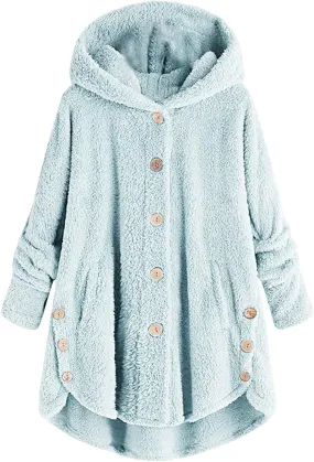 Womens Winter Fuzzy Fleece Jacket Hem Plus Size Hoodie Top Sweater Blouse Hooded Coats Fur Coats for